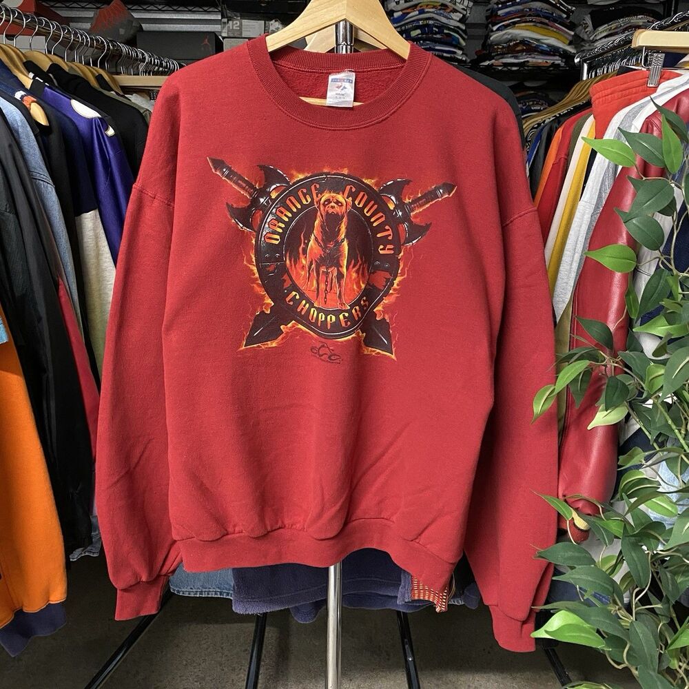 Vintage 2000s Orange County Choppers Pit Bull Biker Crewneck Red Men Size XL